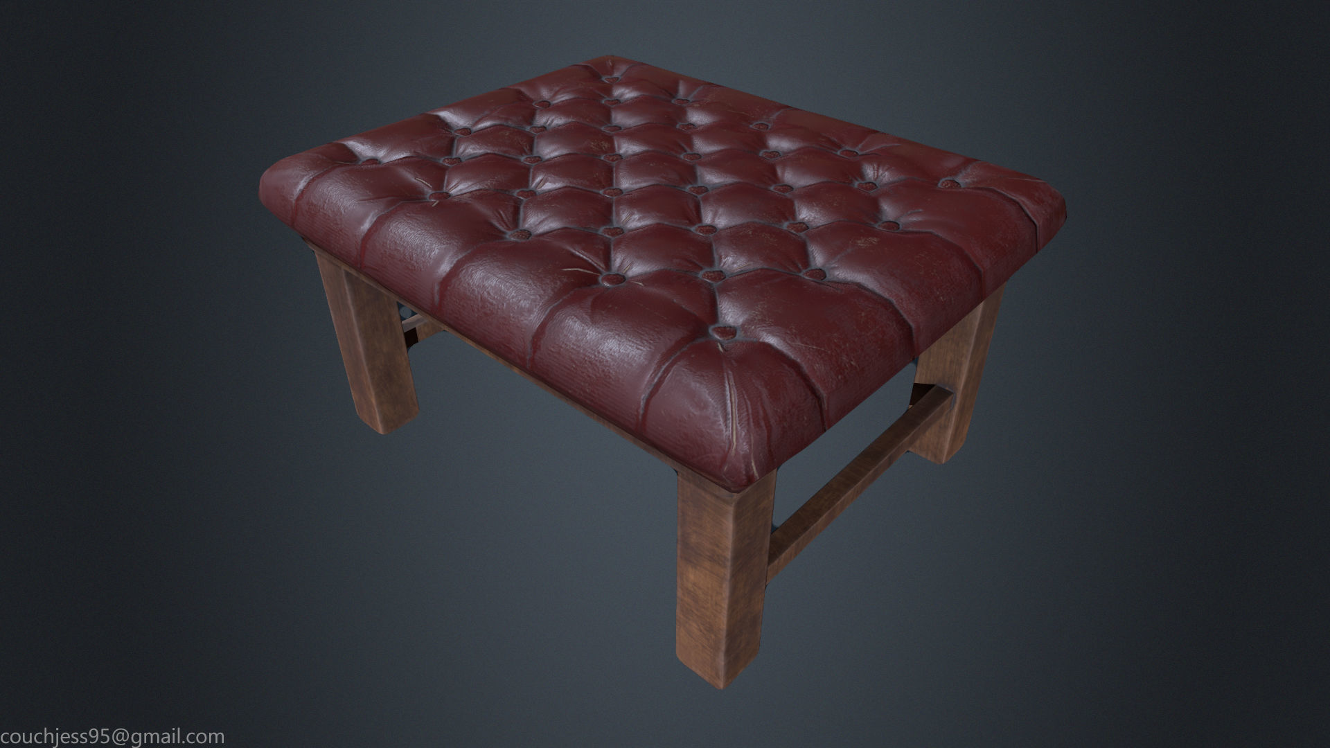 Leather Chesterfield Stool - Leather Chair - Vintage Chair  Low-poly 3D model_1