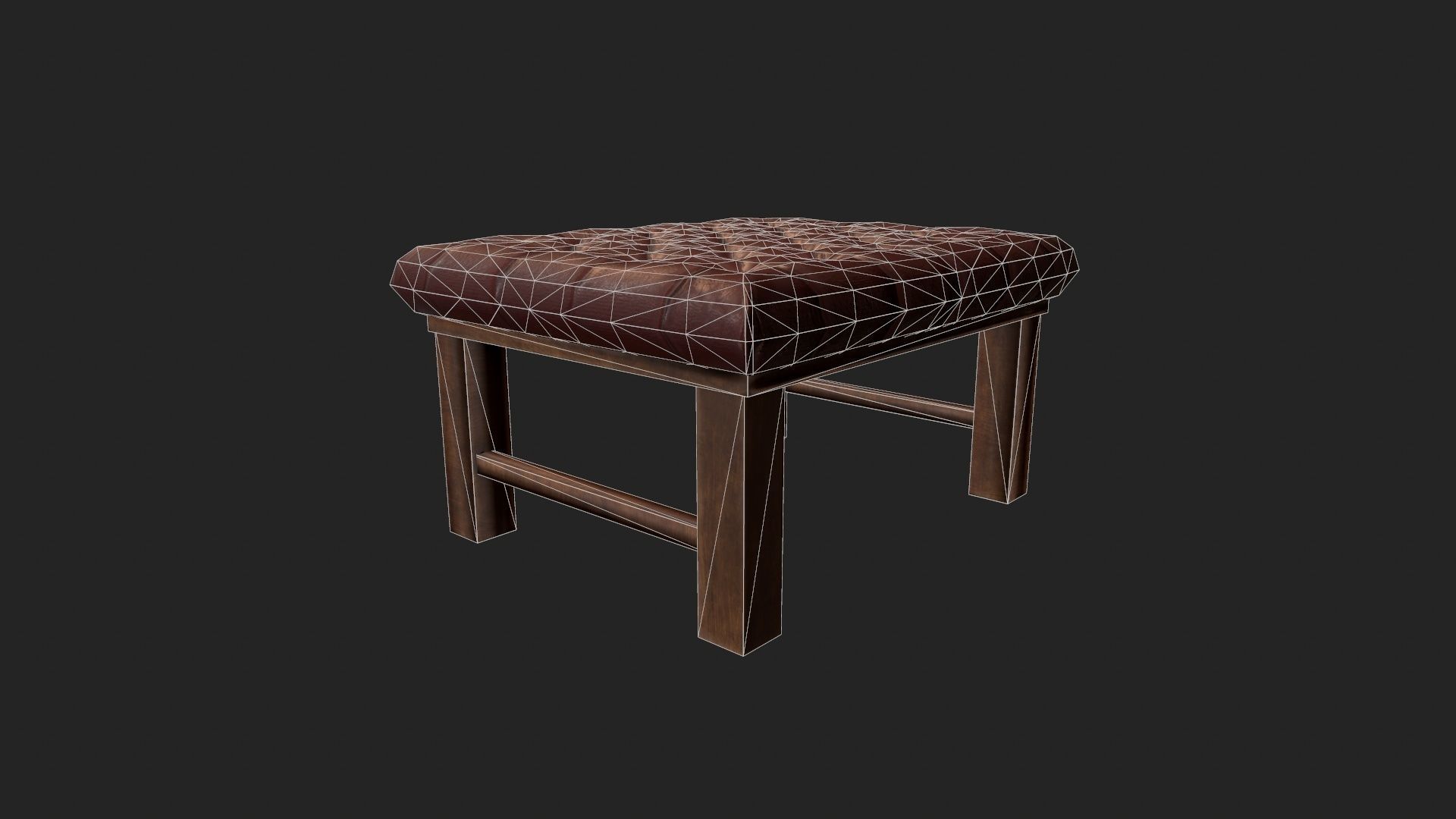 Leather Chesterfield Stool - Leather Chair - Vintage Chair  Low-poly 3D model_4