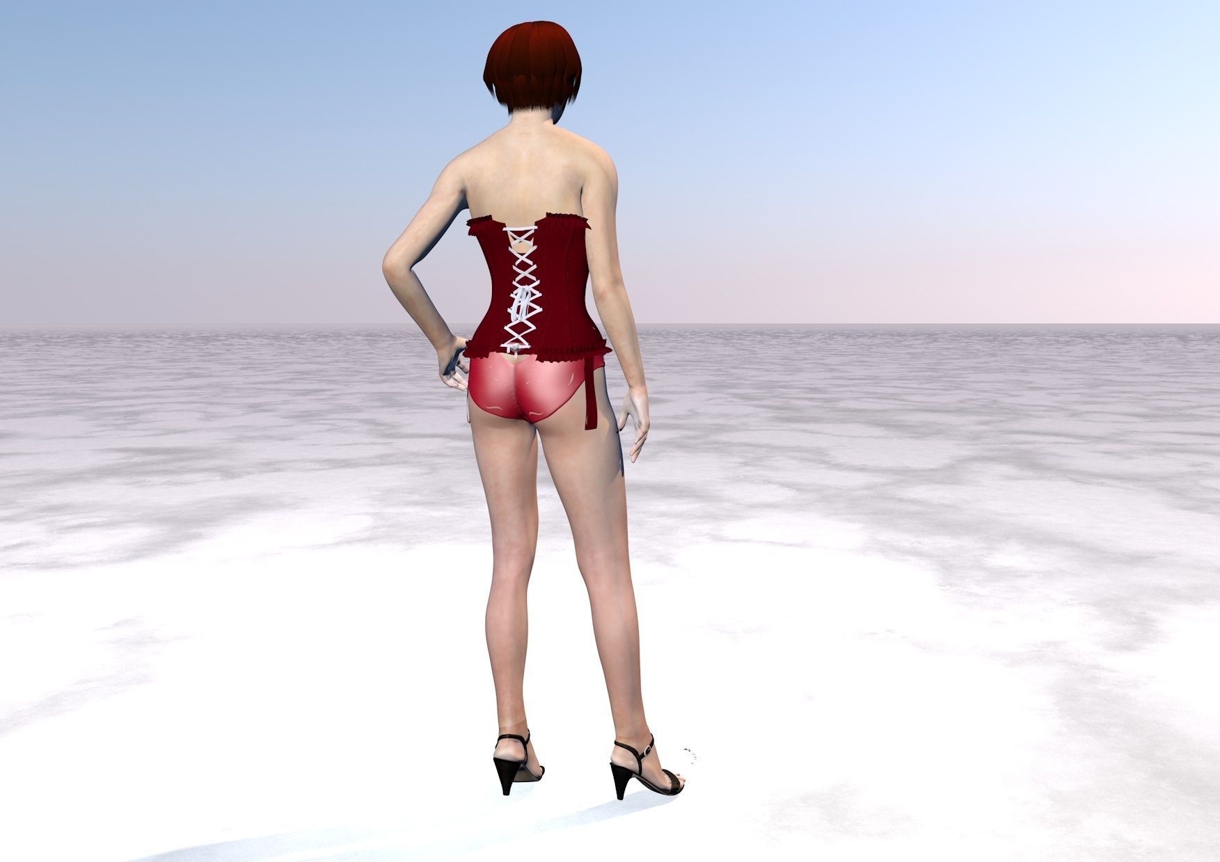 woman 3 in dress on beach Low-poly 3D model_1