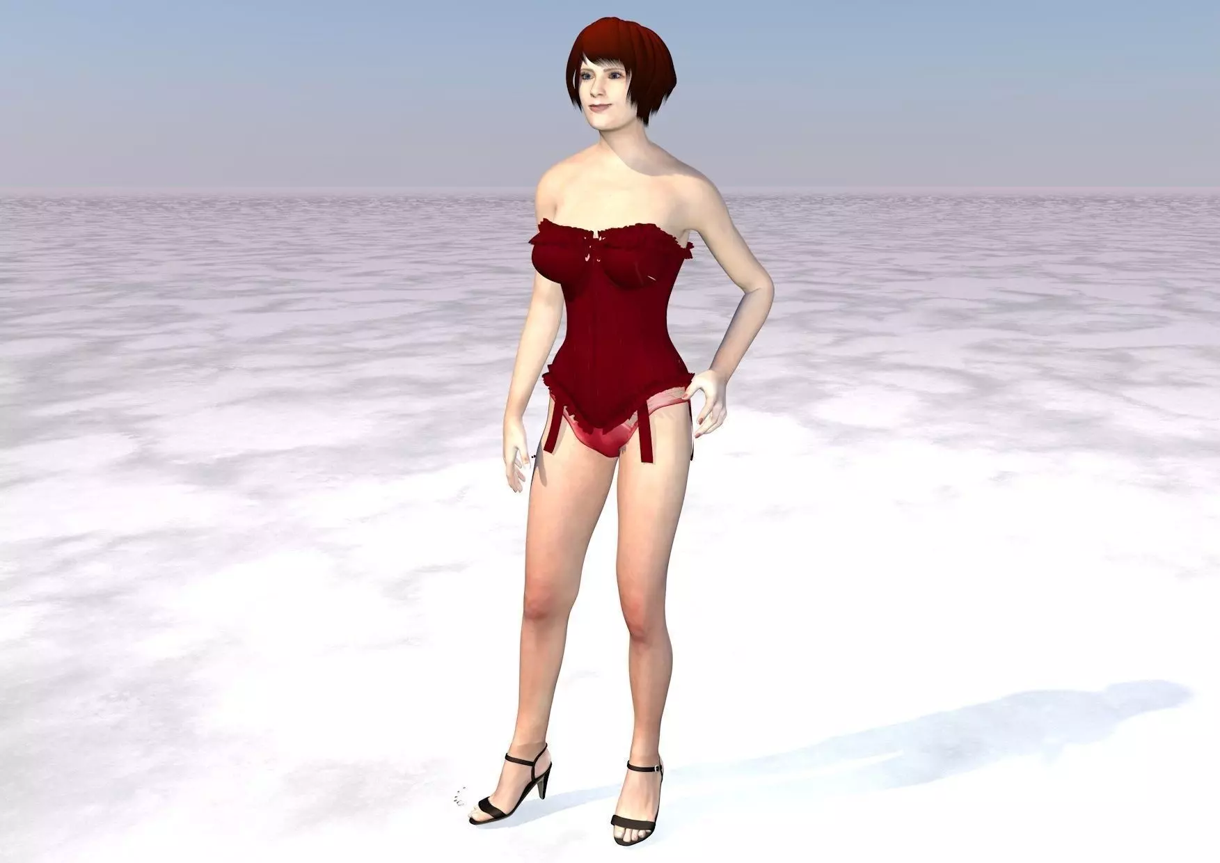 woman 3 in dress on beach Low-poly 3D model_0