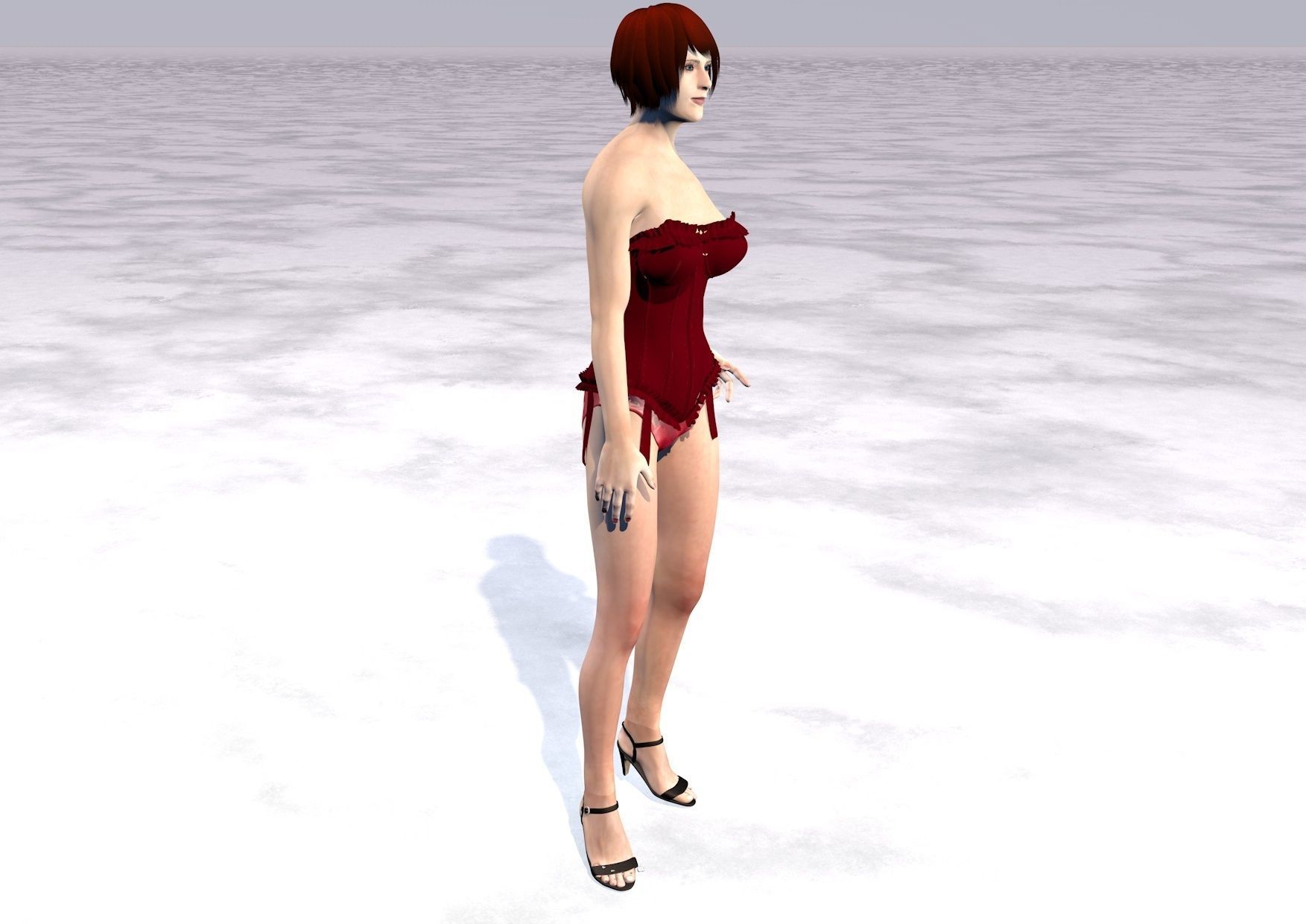 woman 3 in dress on beach Low-poly 3D model_3