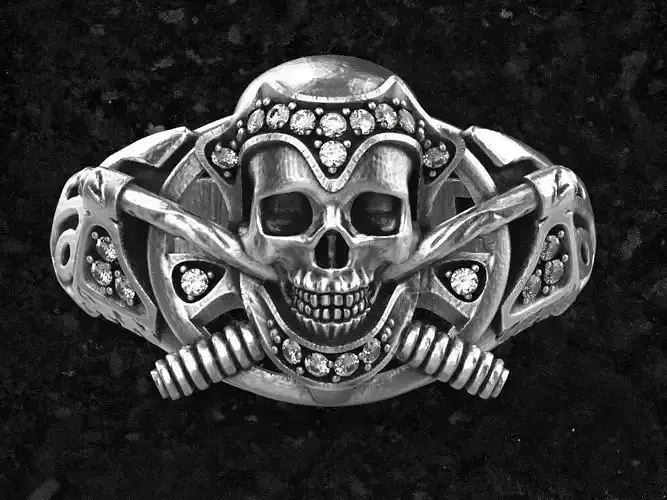 Skull-ring2 silver skull and crossbones ring 3D print model