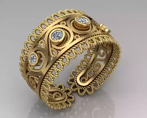 Ring 9 gold with diamonds and filigree
