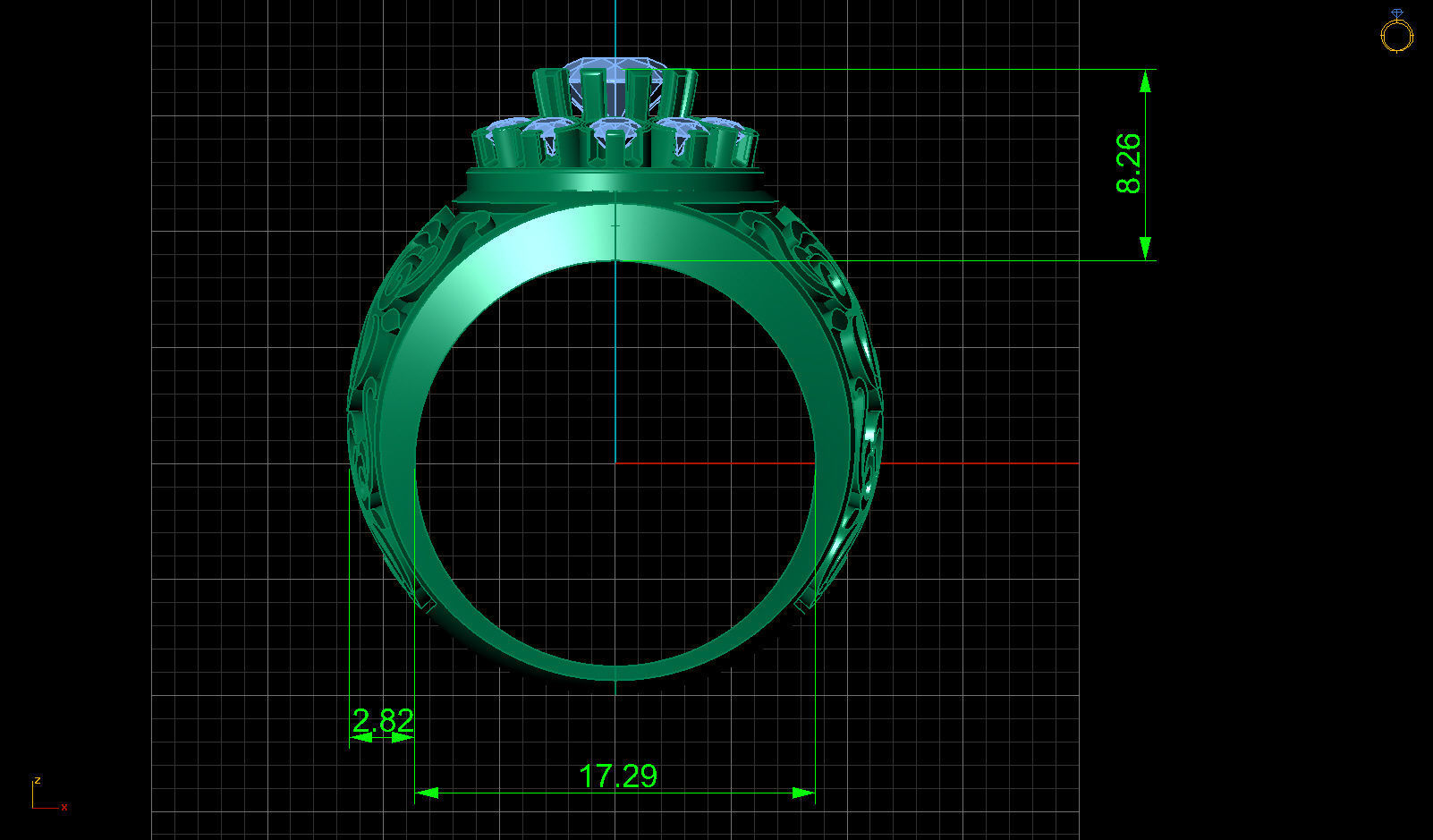 Black Enamel Ornament Diamond Gold Unisex Ring 3D print model_10