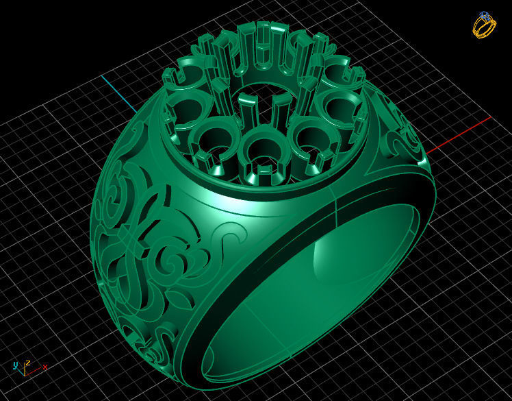Black Enamel Ornament Diamond Gold Unisex Ring 3D print model_13