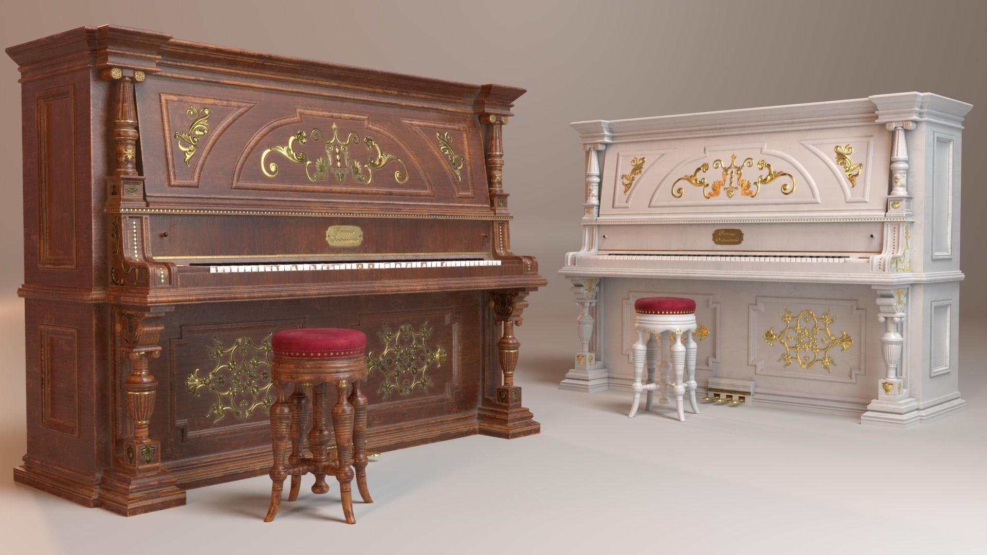 PBR Vintage Piano Low-poly 3D model_1