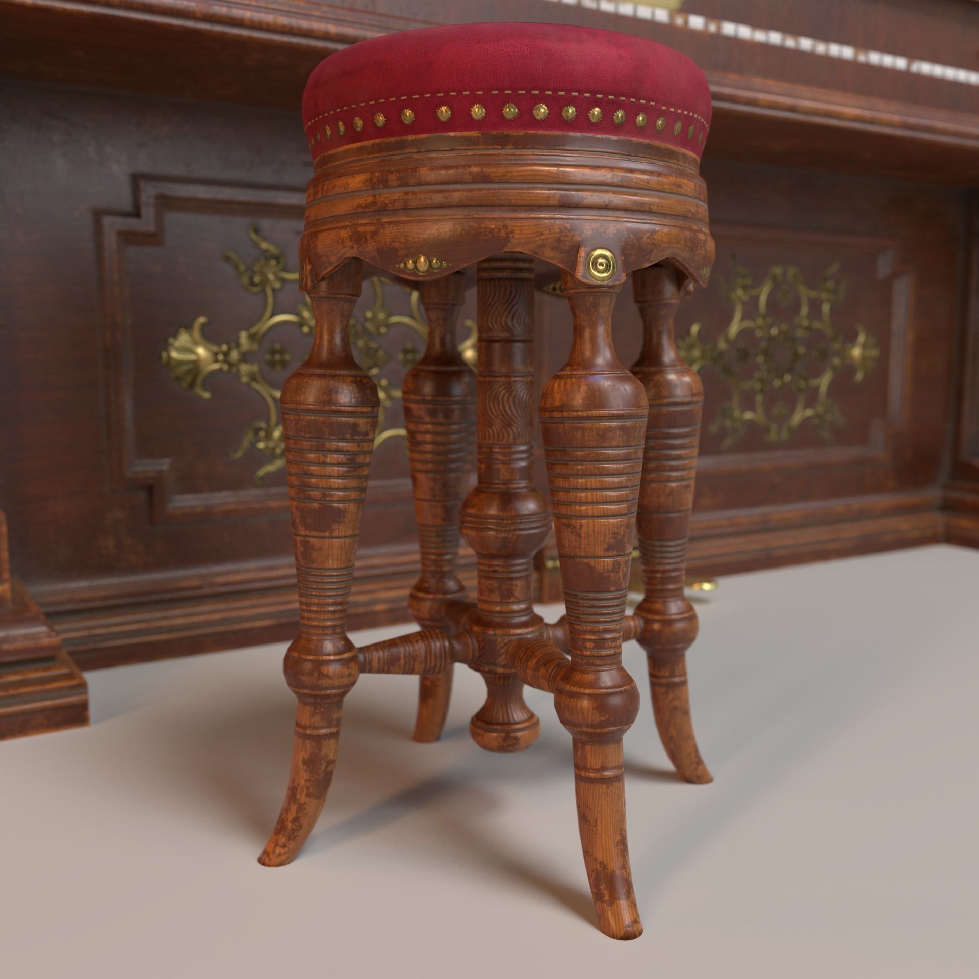 PBR Vintage Piano Low-poly 3D model_2