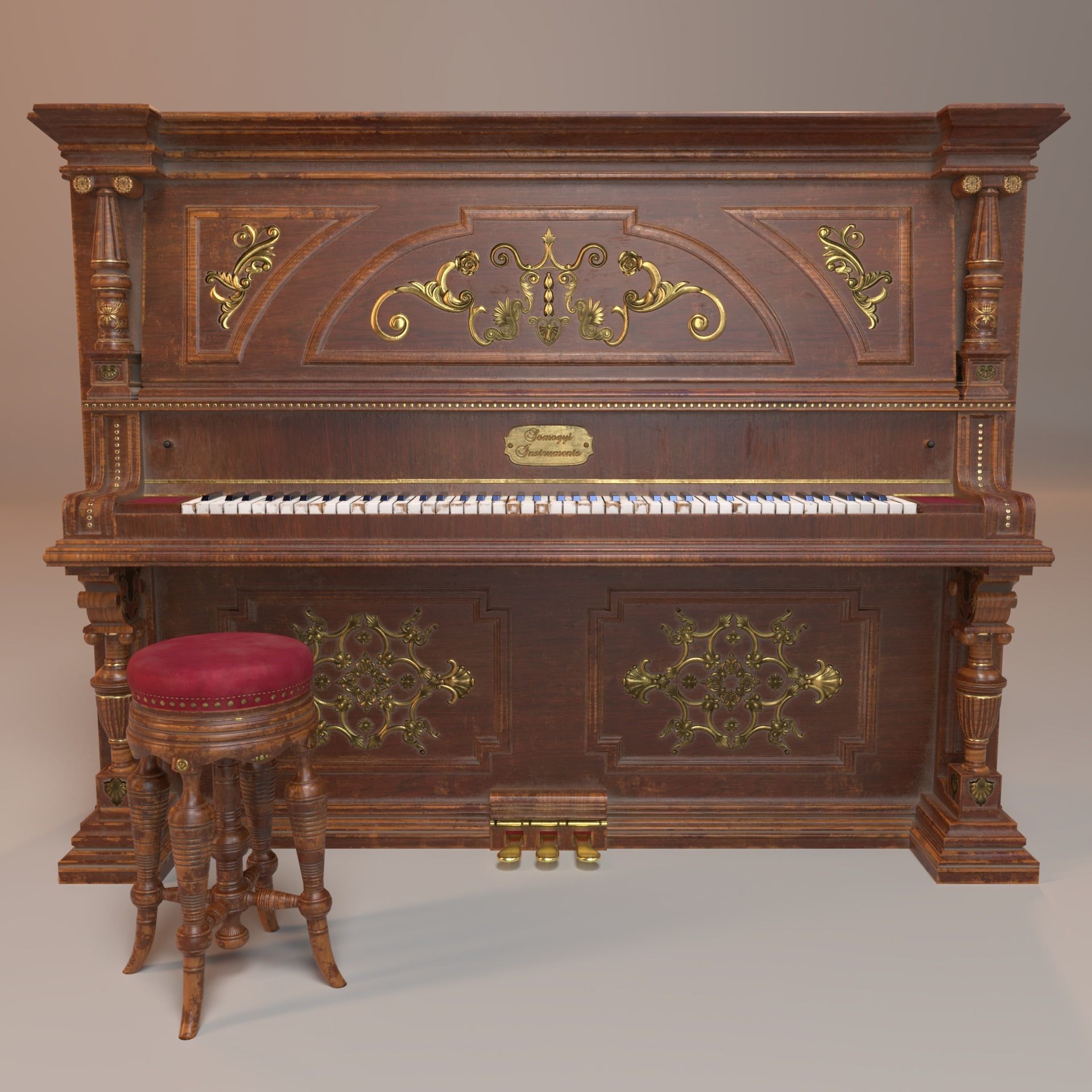 PBR Vintage Piano Low-poly 3D model_6