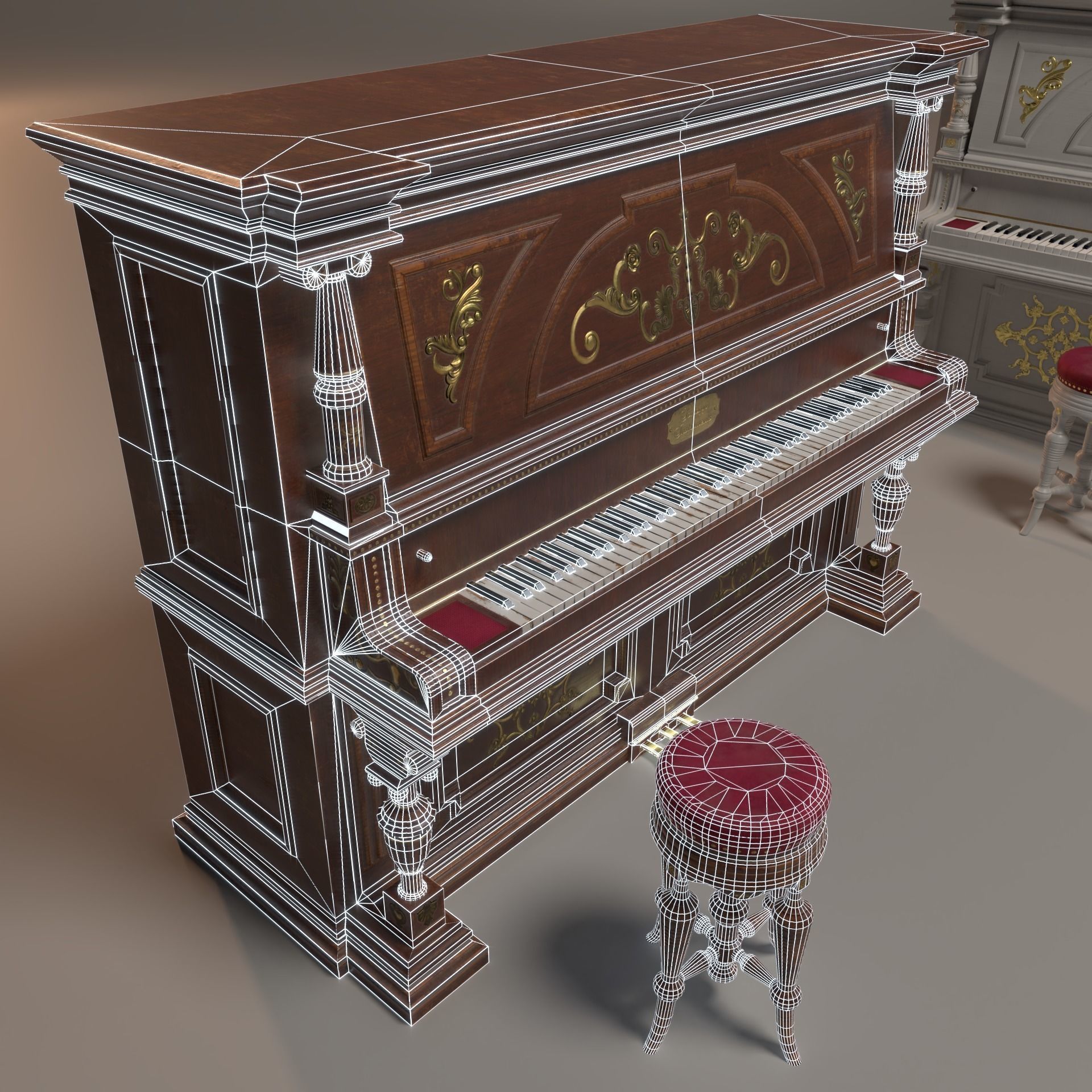 PBR Vintage Piano Low-poly 3D model_4