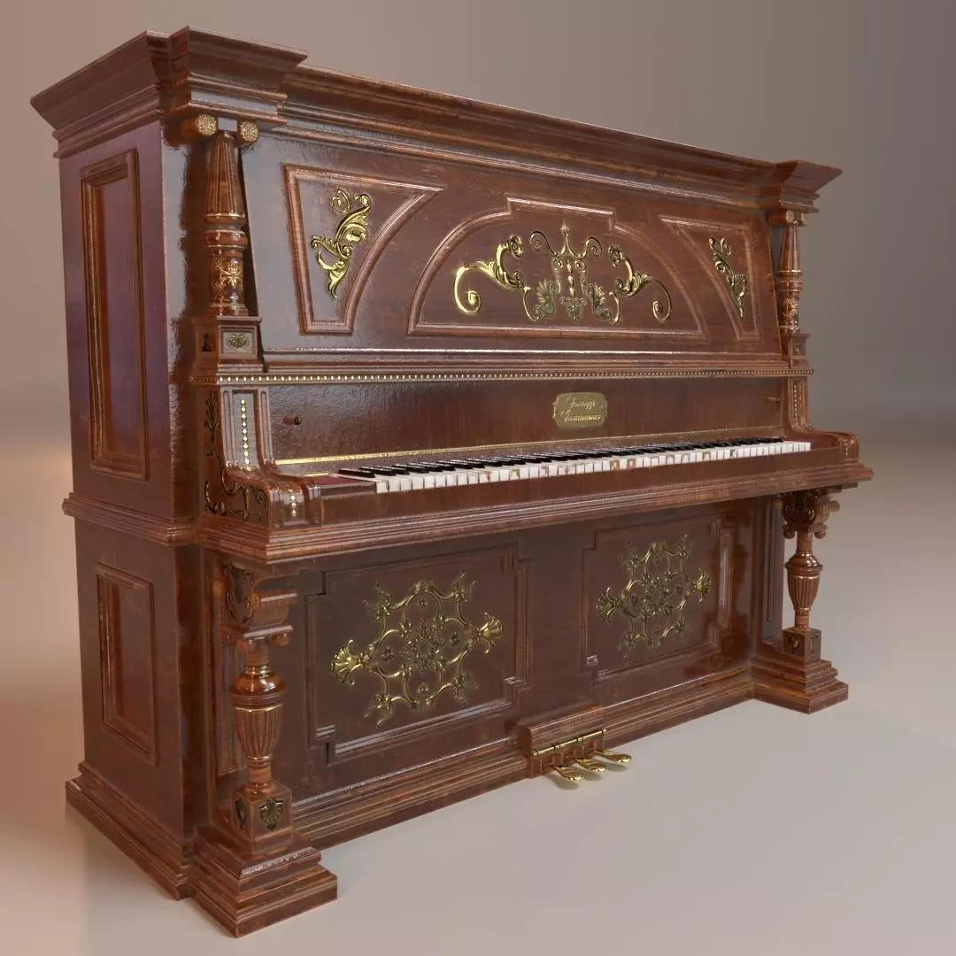 PBR Vintage Piano Low-poly 3D model_0