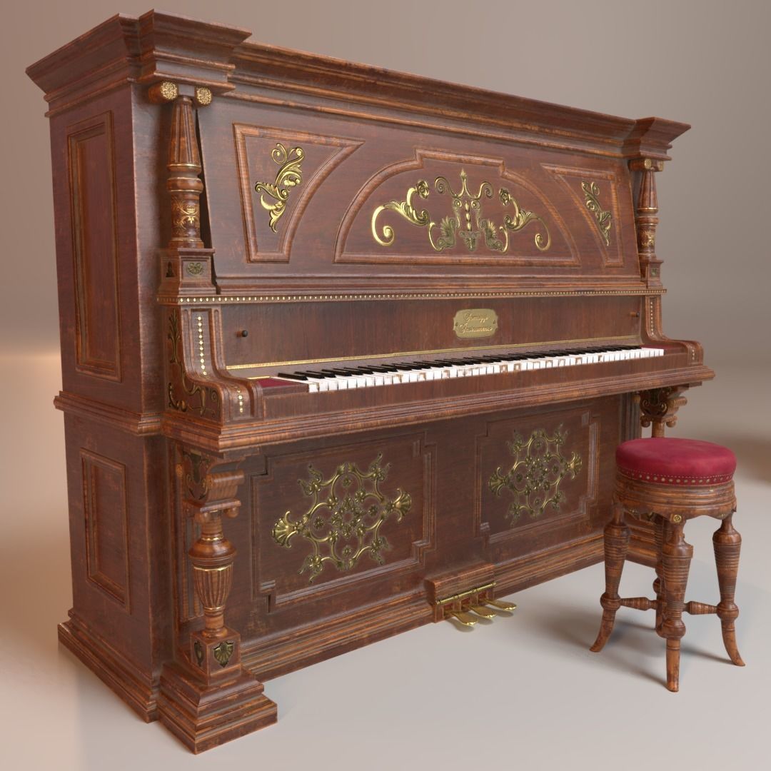 PBR Vintage Piano Low-poly 3D model_3