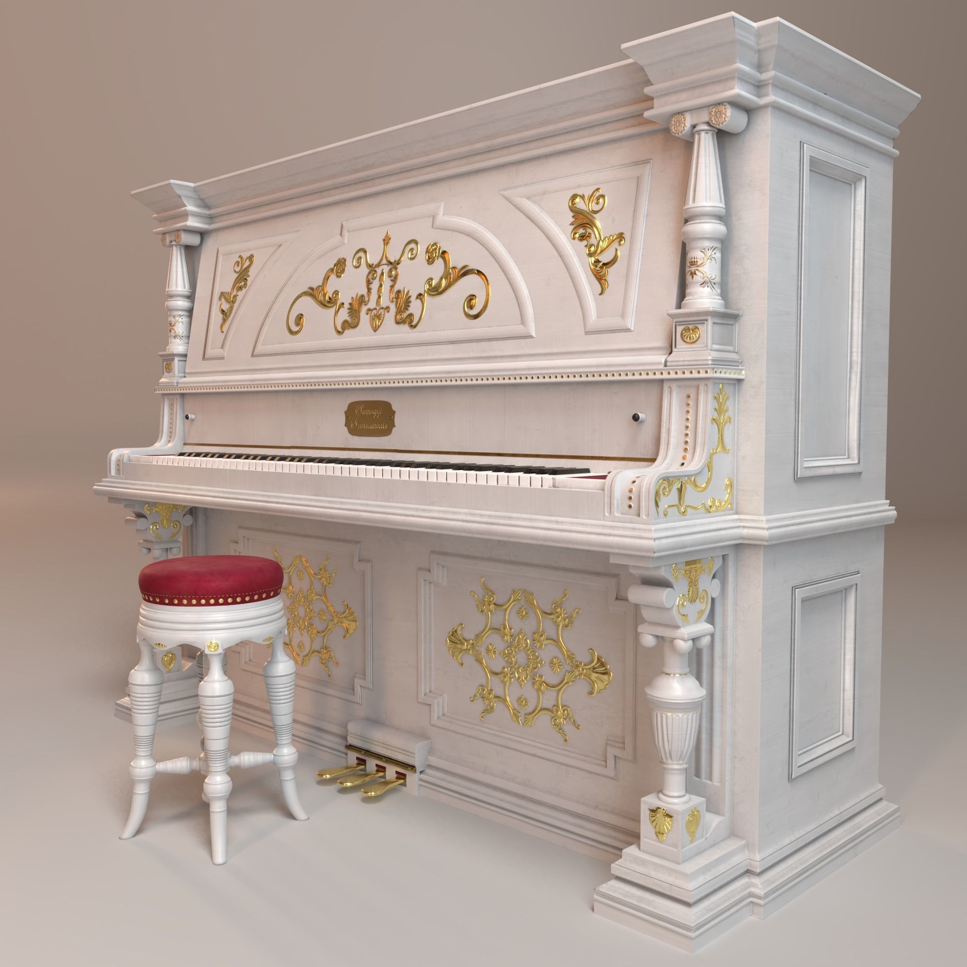PBR Vintage Piano Low-poly 3D model_5