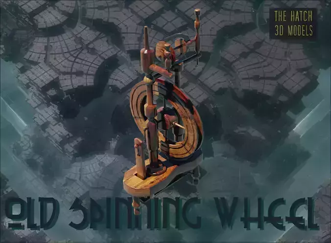 Old Spinning Wheel model Low-poly 3D model
