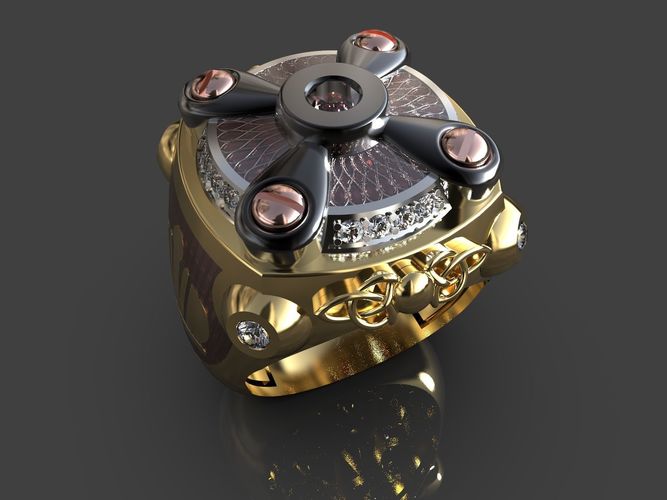 MAN RING WITH GEMS AND EMALS 3D print model