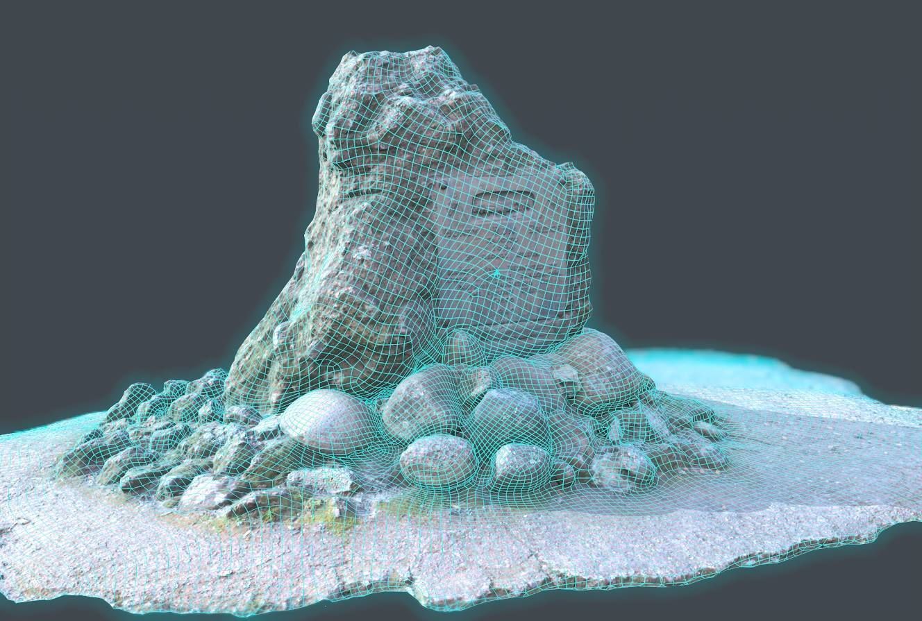 Rock Plaque Memorial Scan plus Lower Poly 3D model_2
