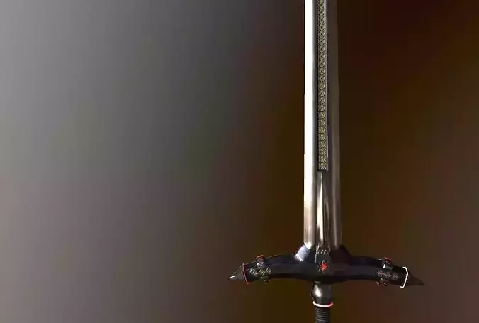 German stylized two-handed sword Low-poly 3D model