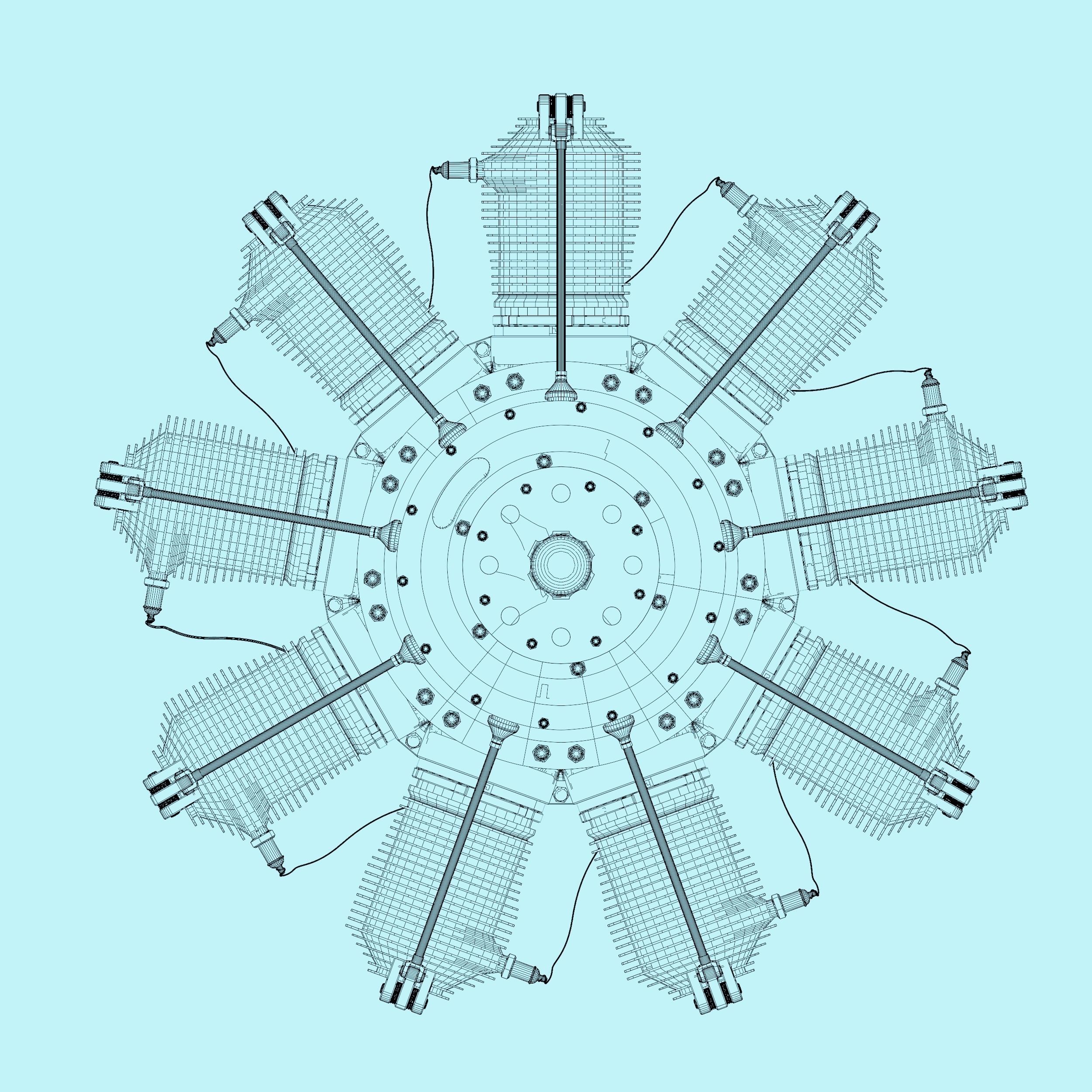 Rotary engine Gnome Monosoupape 3D model_10