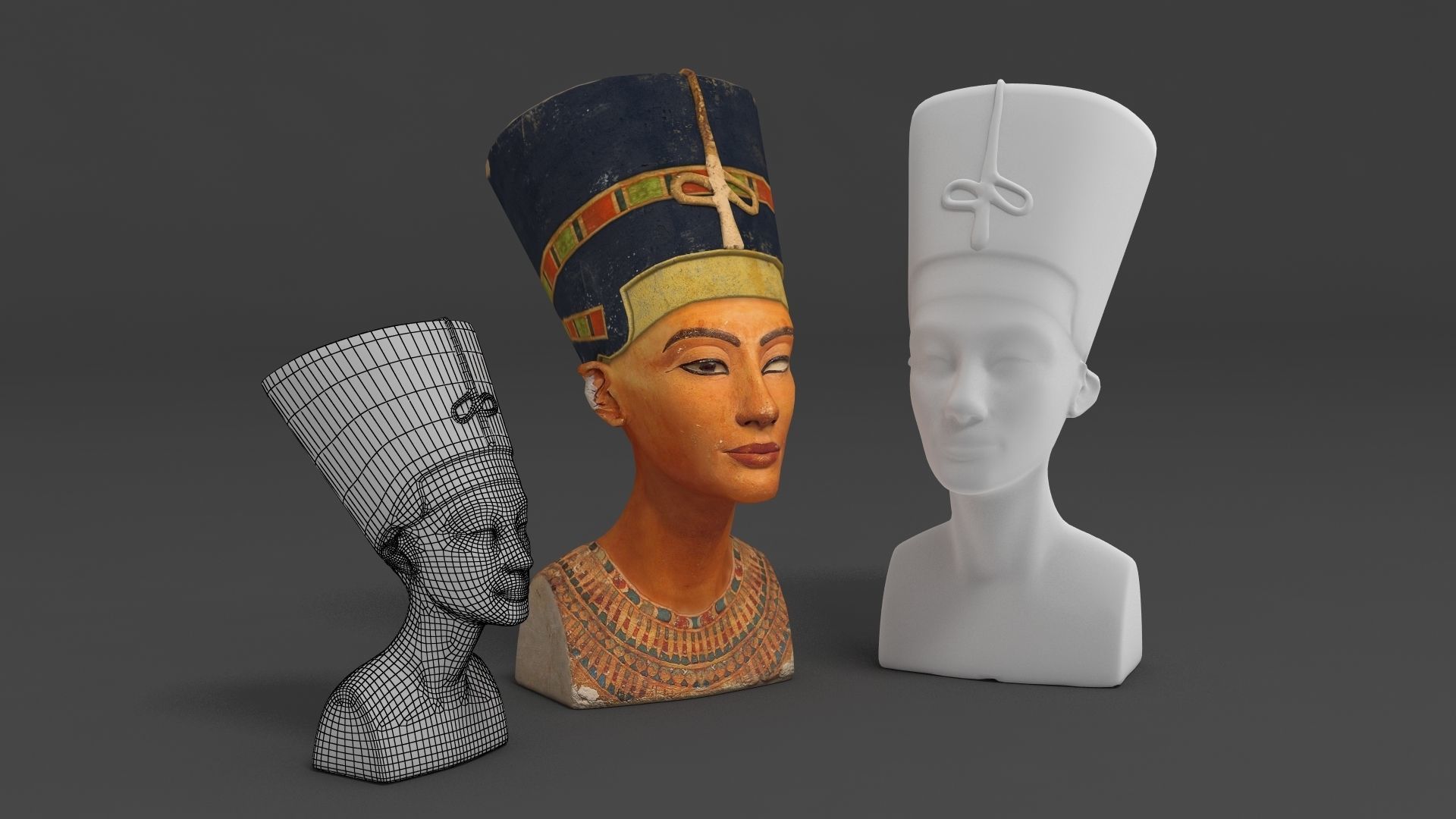 Nefertiti three busts of egyptian women 3D model_1