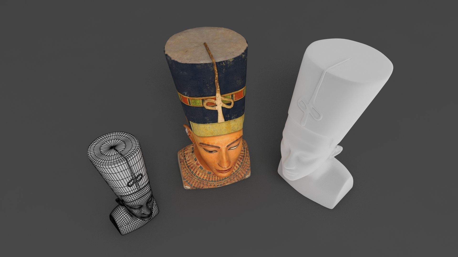 Nefertiti three busts of egyptian women 3D model_2