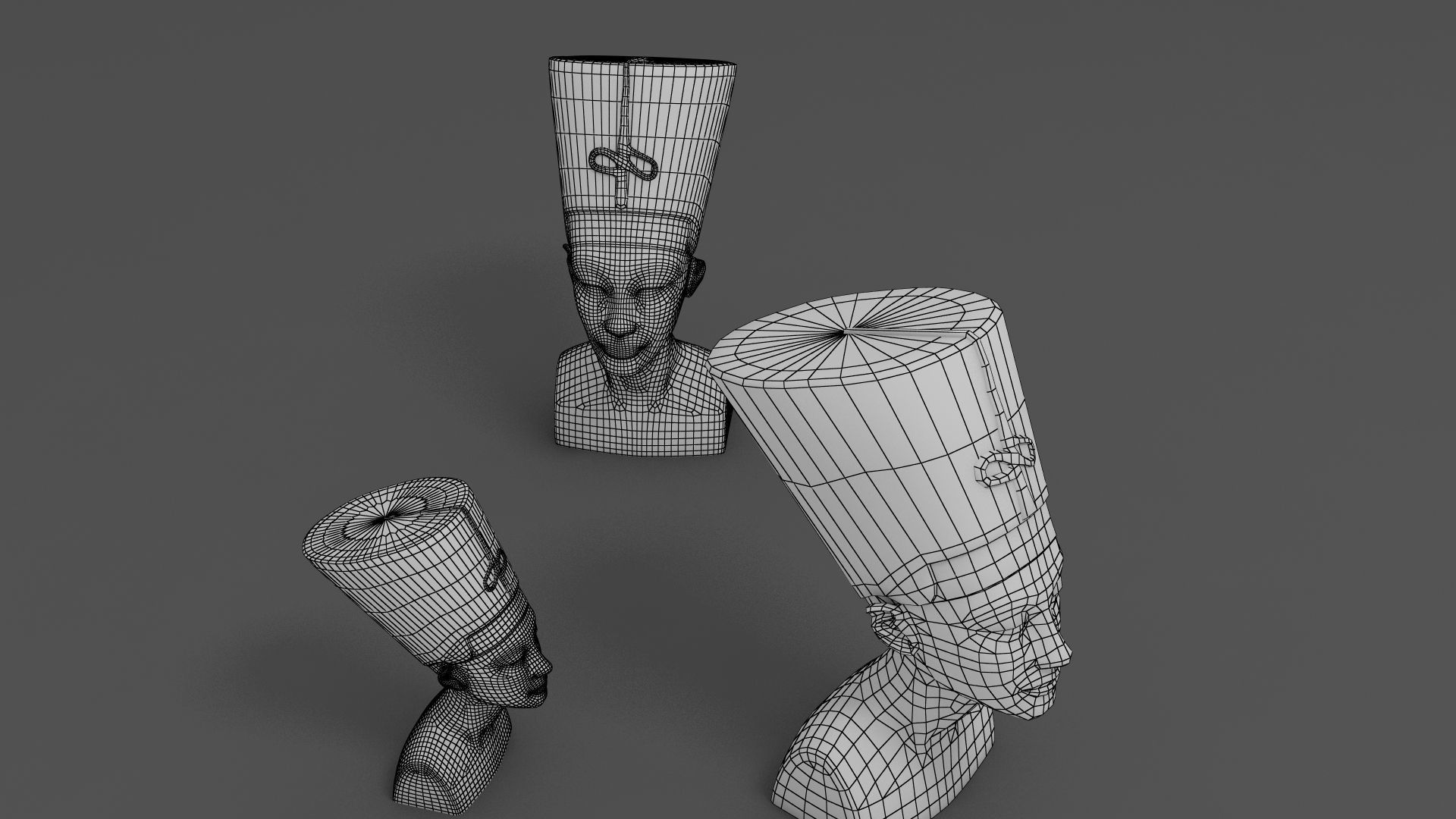 Nefertiti three busts of egyptian women 3D model_4