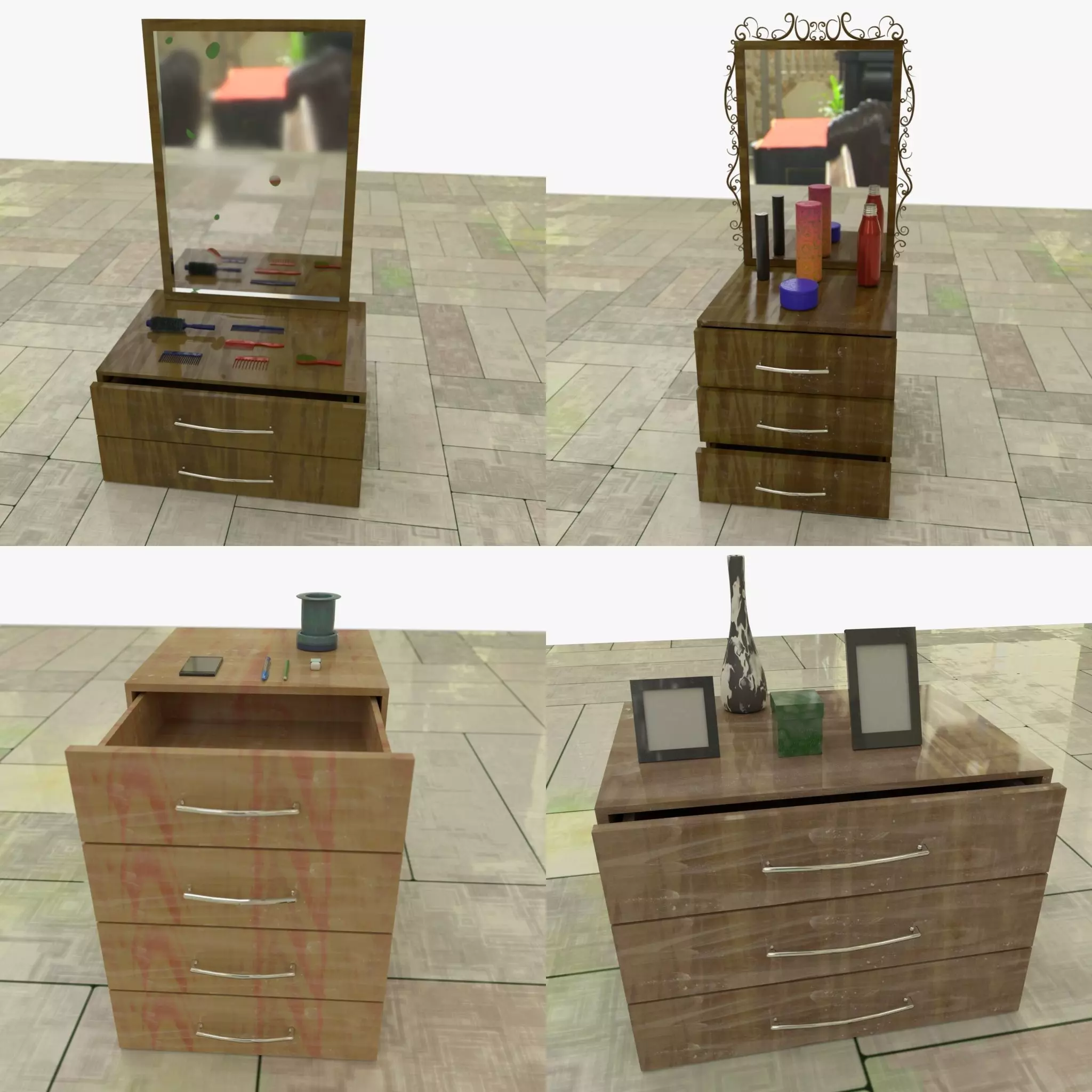 Drawers collection with bonus objects 3D model_0