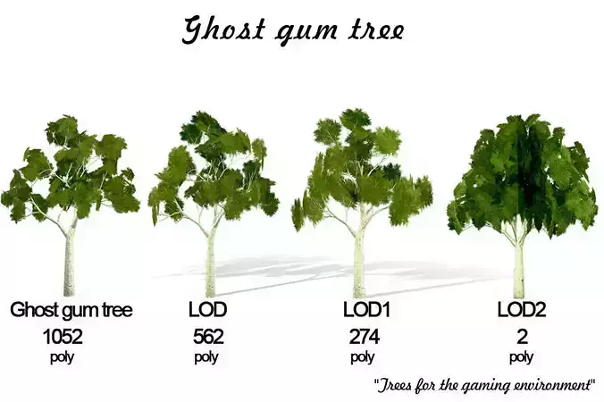 Ghost gum tree Low-poly 3D model