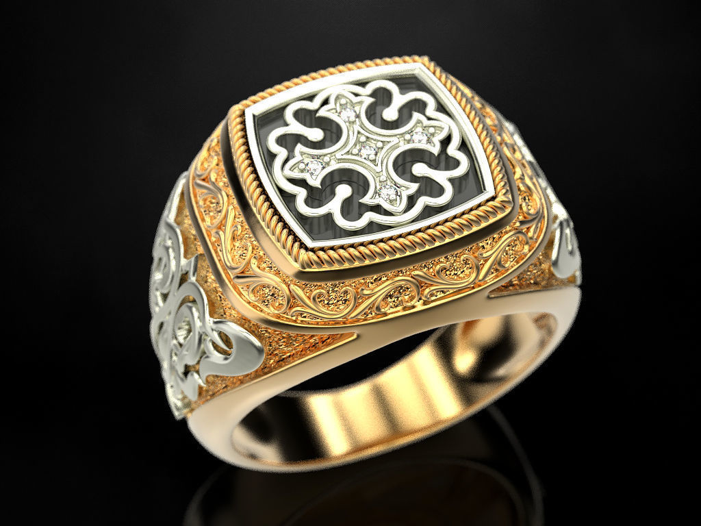 Ring with onyx and patterns 2 3D print model_11