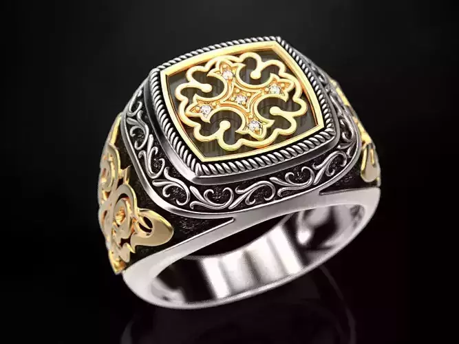Ring with onyx and patterns 2