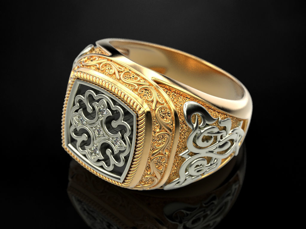 Ring with onyx and patterns 2 3D print model_14