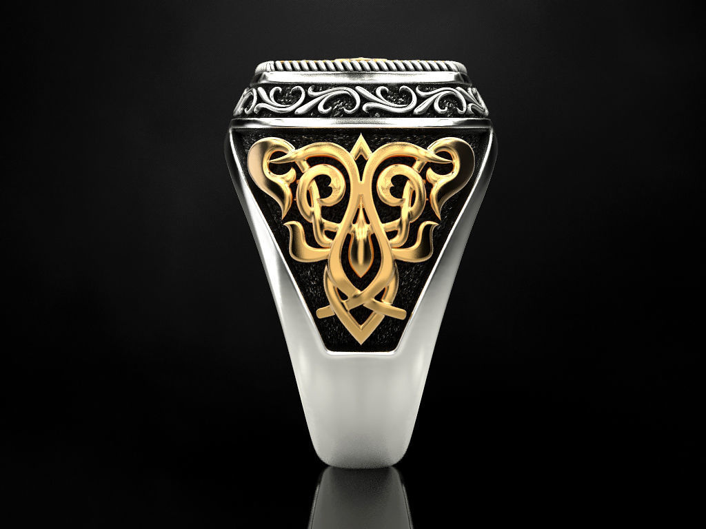 Ring with onyx and patterns 2 3D print model_6