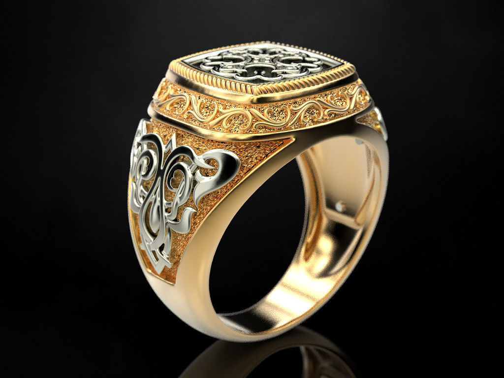 Ring with onyx and patterns 2 3D print model_12