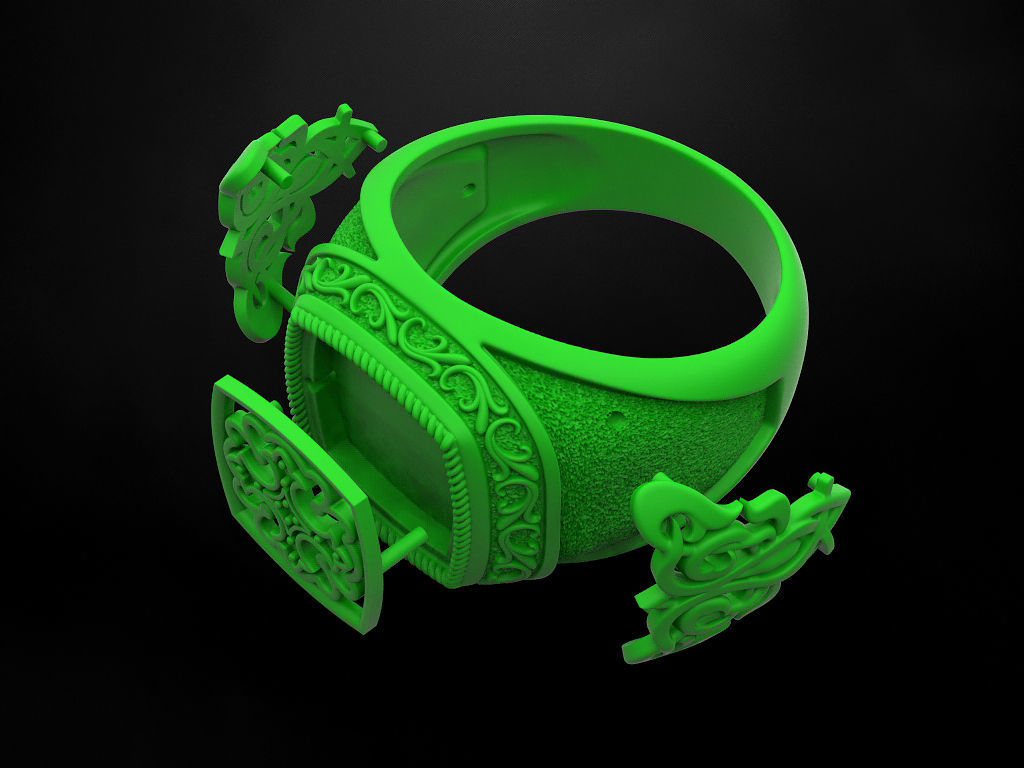 Ring with onyx and patterns 2 3D print model_8