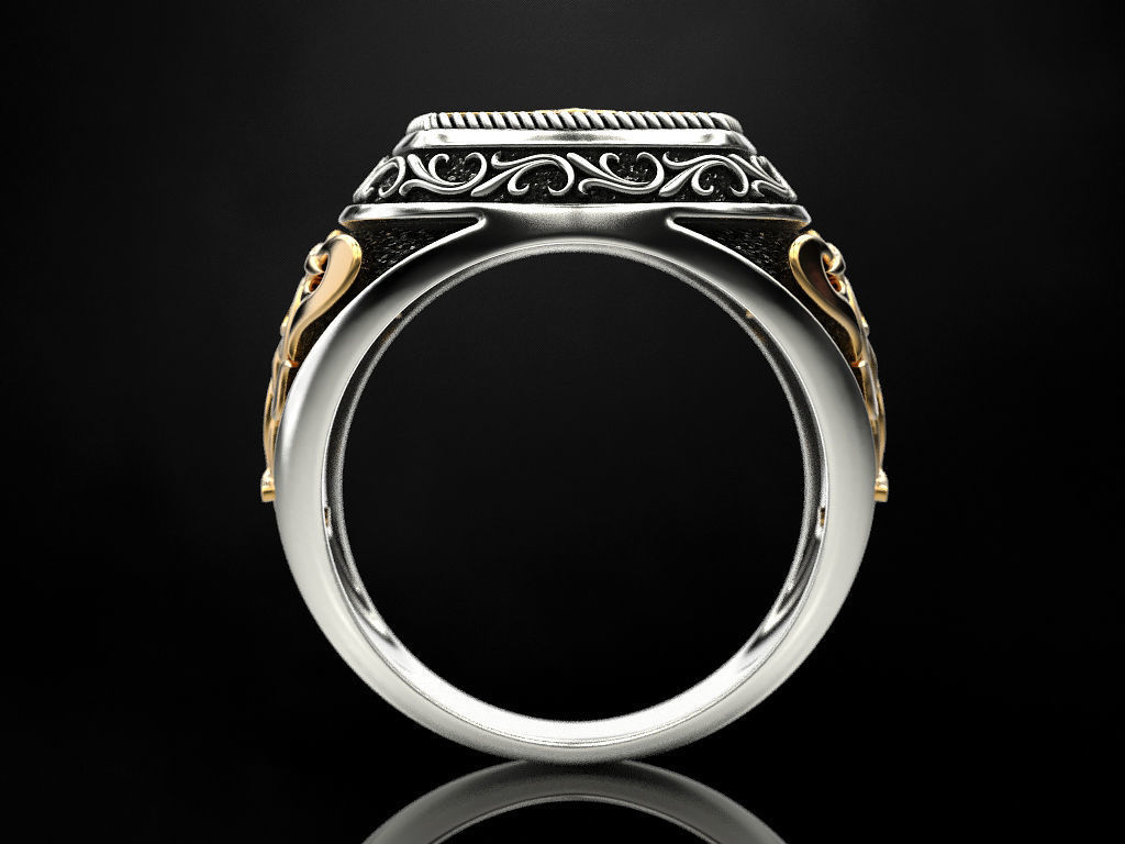 Ring with onyx and patterns 2 3D print model_7