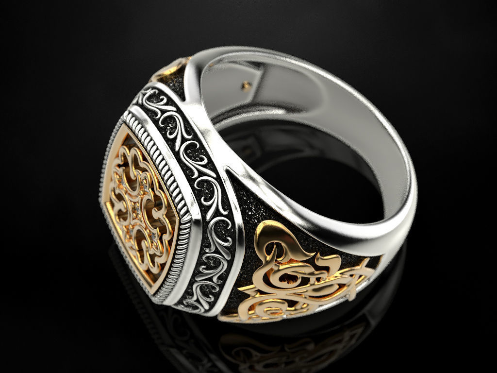 Ring with onyx and patterns 2 3D print model_4