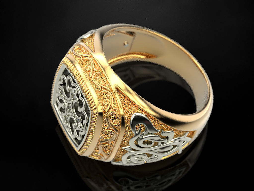 Ring with onyx and patterns 2 3D print model_15