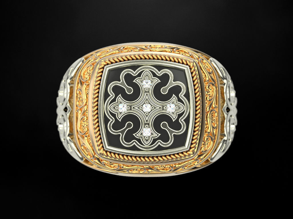 Ring with onyx and patterns 2 3D print model_16