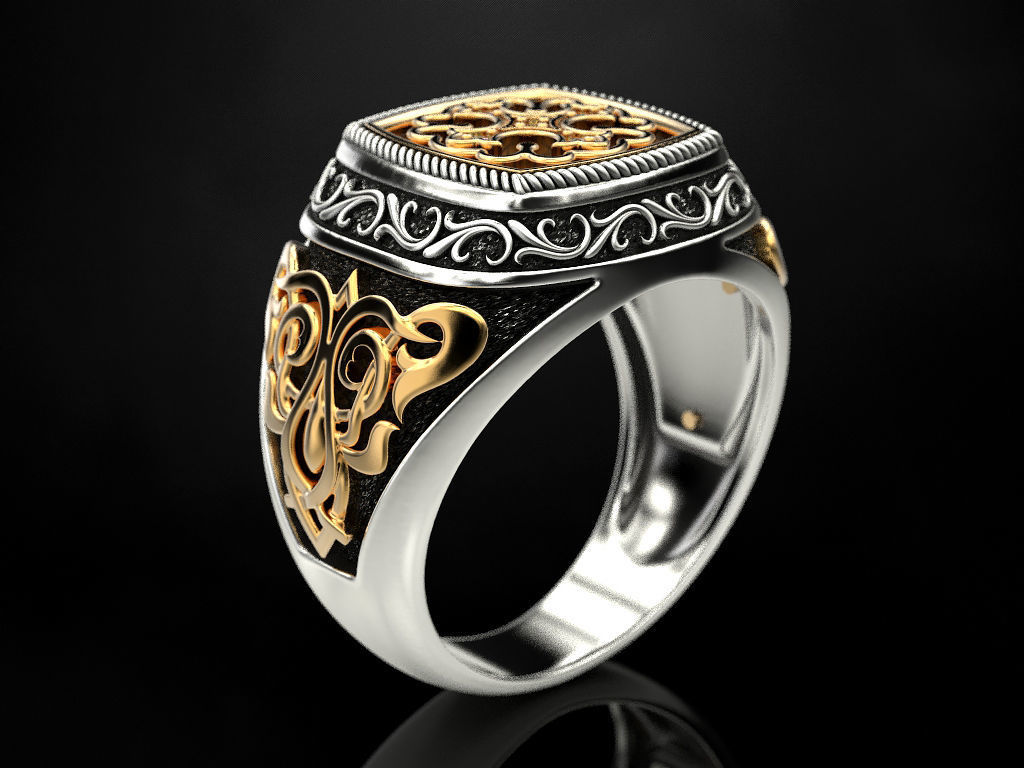 Ring with onyx and patterns 2 3D print model_5