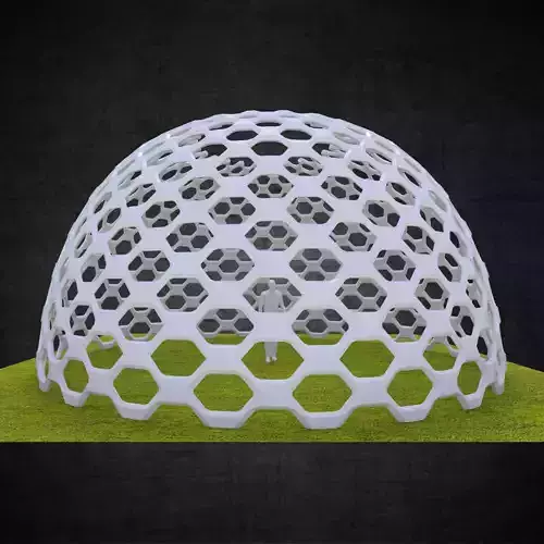 Dome structure hexagonal panels geodesic style architecture Low-poly 3D model