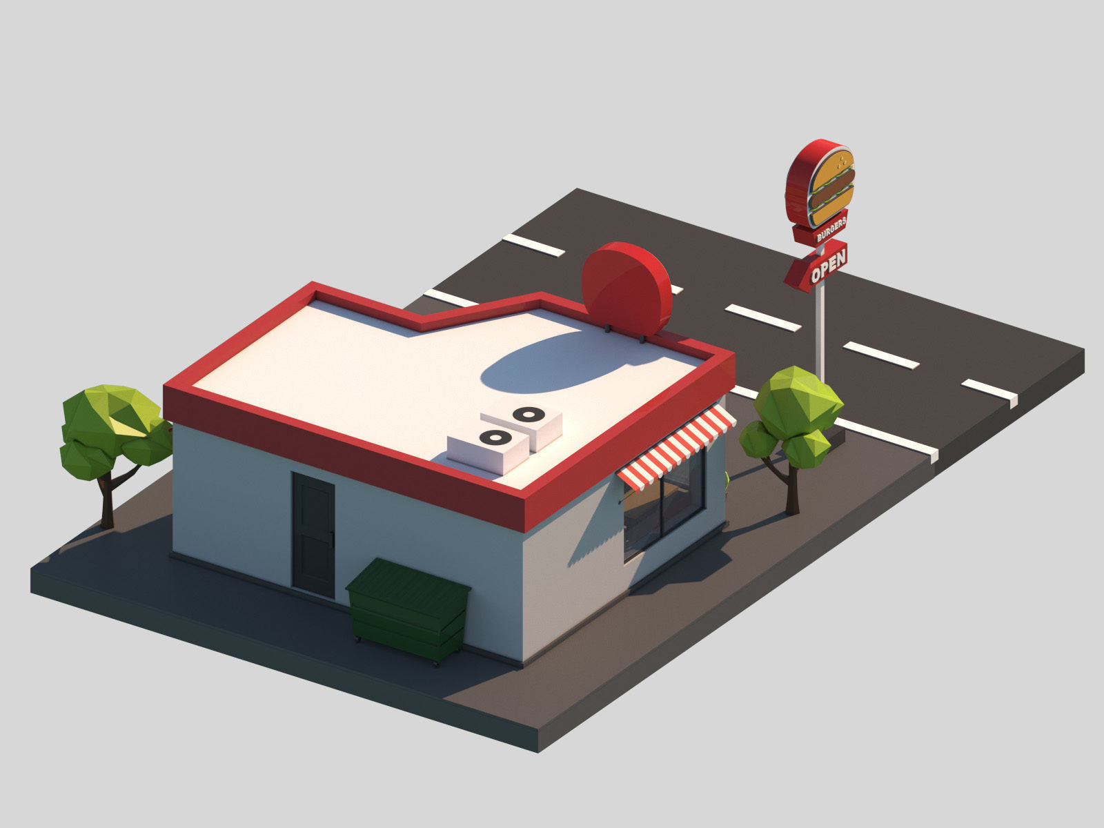 Cartoon Low Poly Fast Food Restaurant Building Low-poly 3D model_1