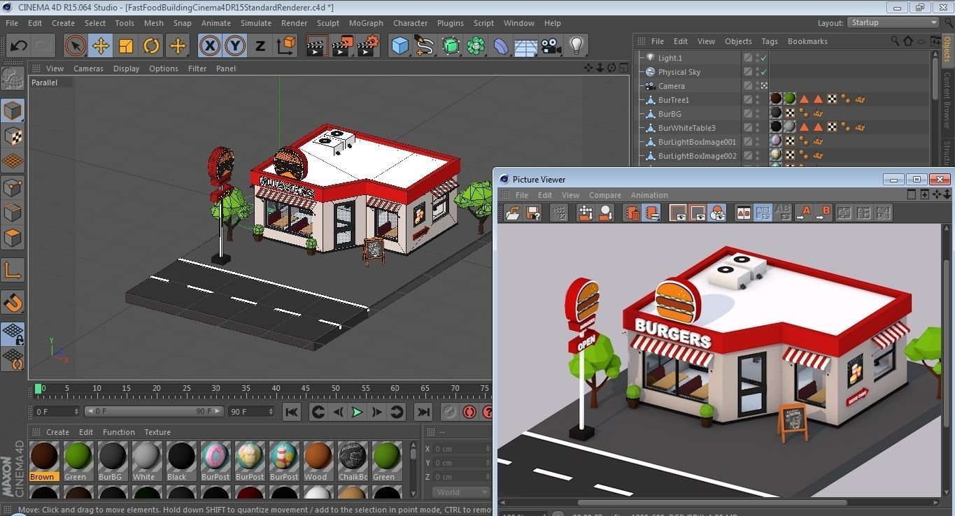 Cartoon Low Poly Fast Food Restaurant Building Low-poly 3D model_11