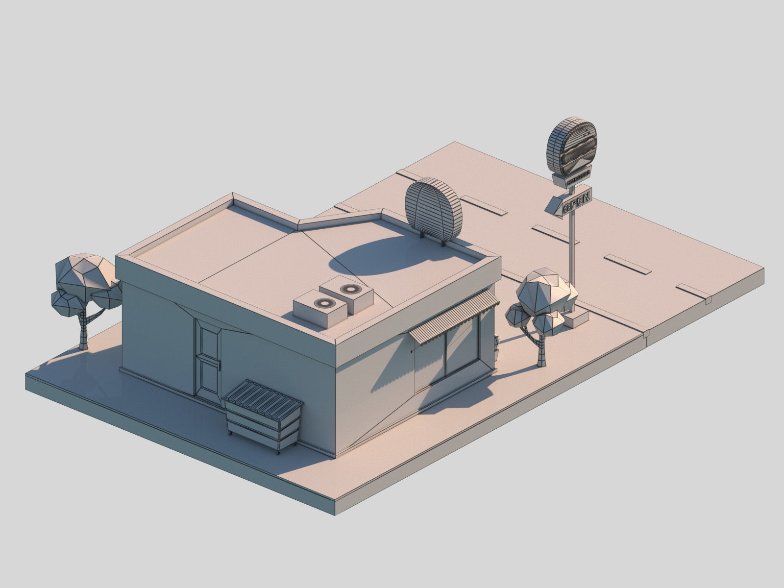 Cartoon Low Poly Fast Food Restaurant Building Low-poly 3D model_8