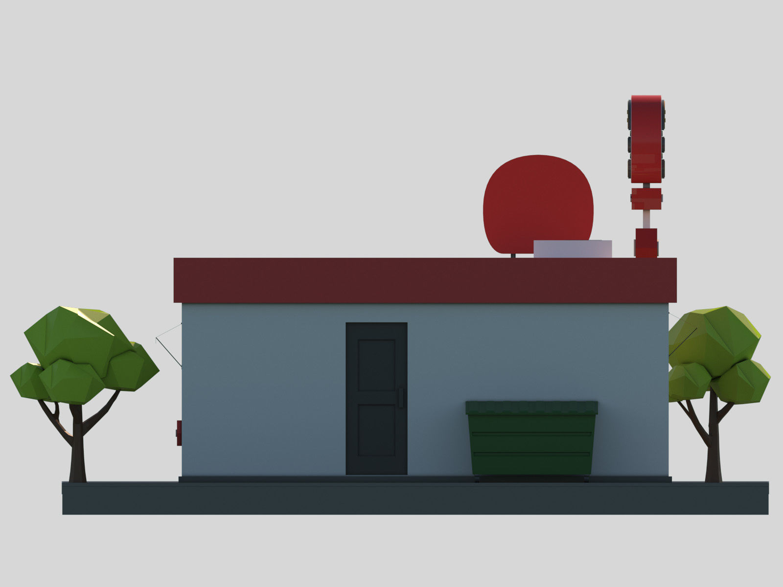 Cartoon Low Poly Fast Food Restaurant Building Low-poly 3D model_4