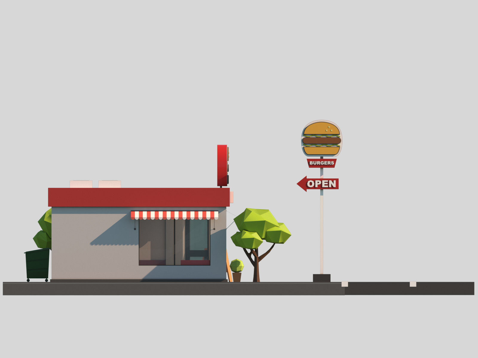 Cartoon Low Poly Fast Food Restaurant Building Low-poly 3D model_5