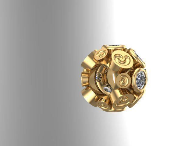 spiral-stoned charm ball  3D print model_1