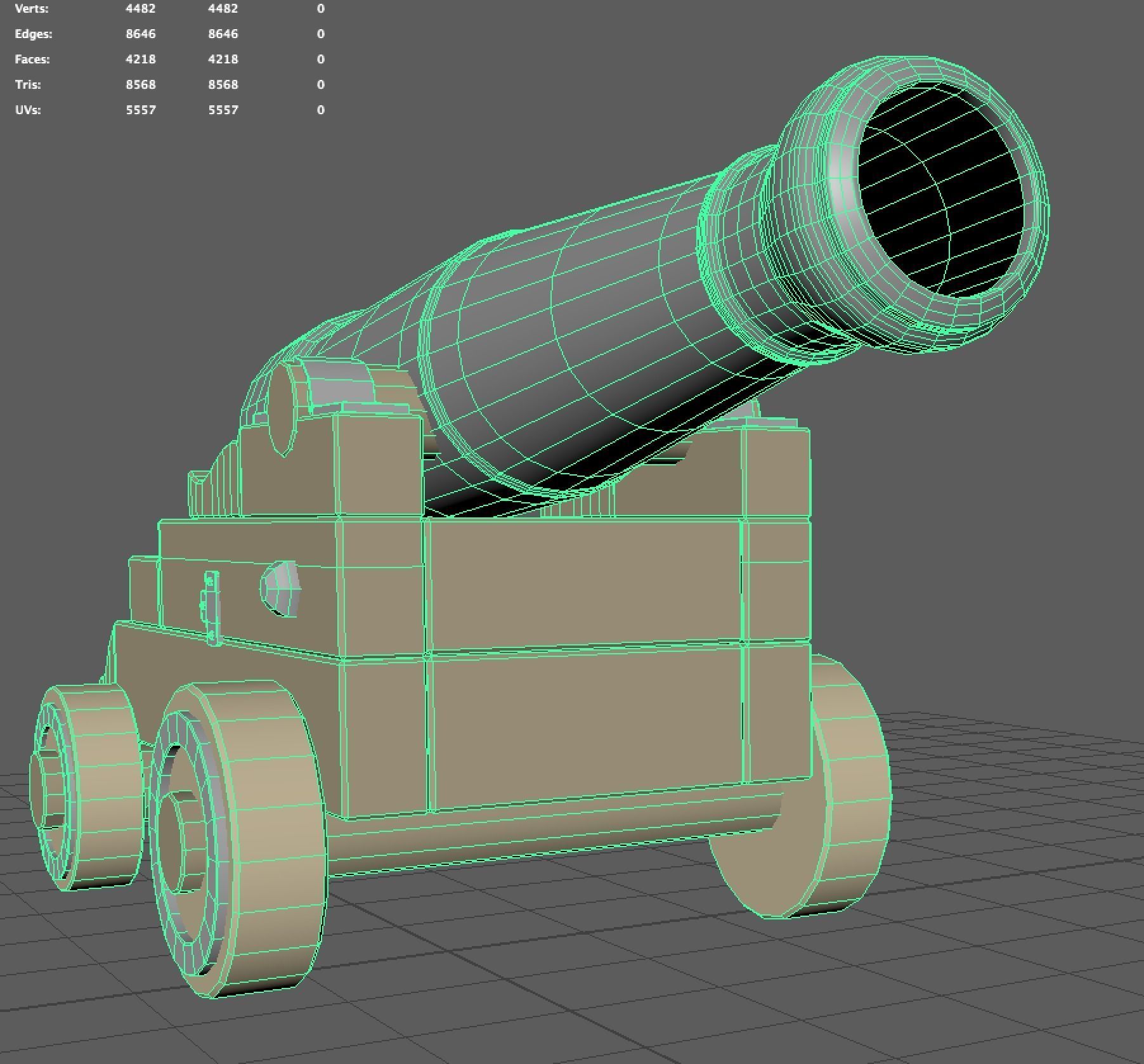 Low Poly Cannon wooden on wheels Low-poly 3D model_6