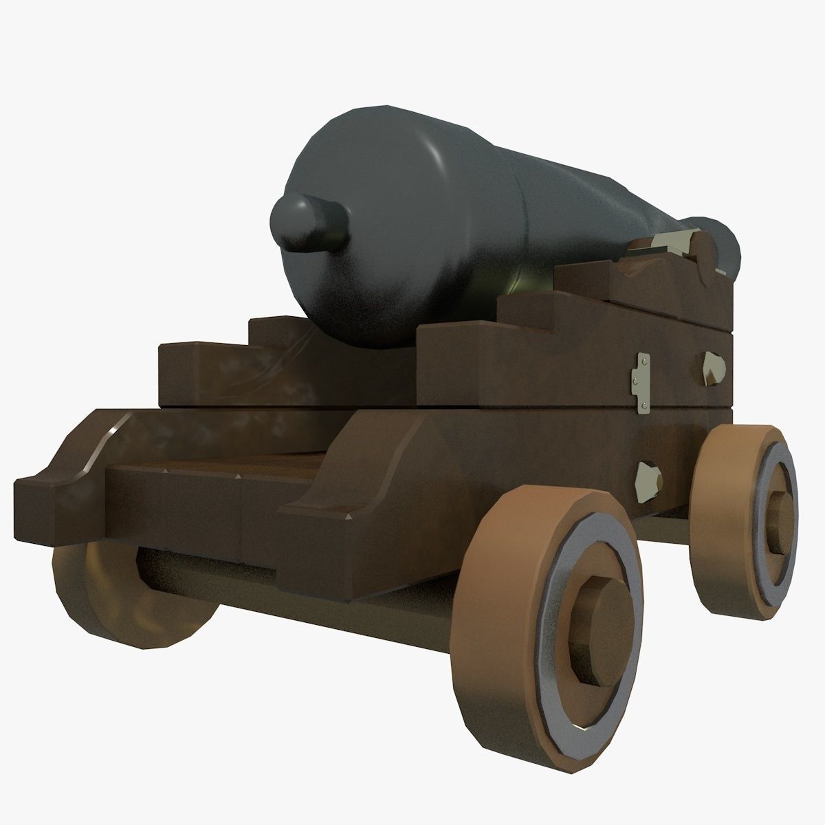 Low Poly Cannon wooden on wheels Low-poly 3D model_3
