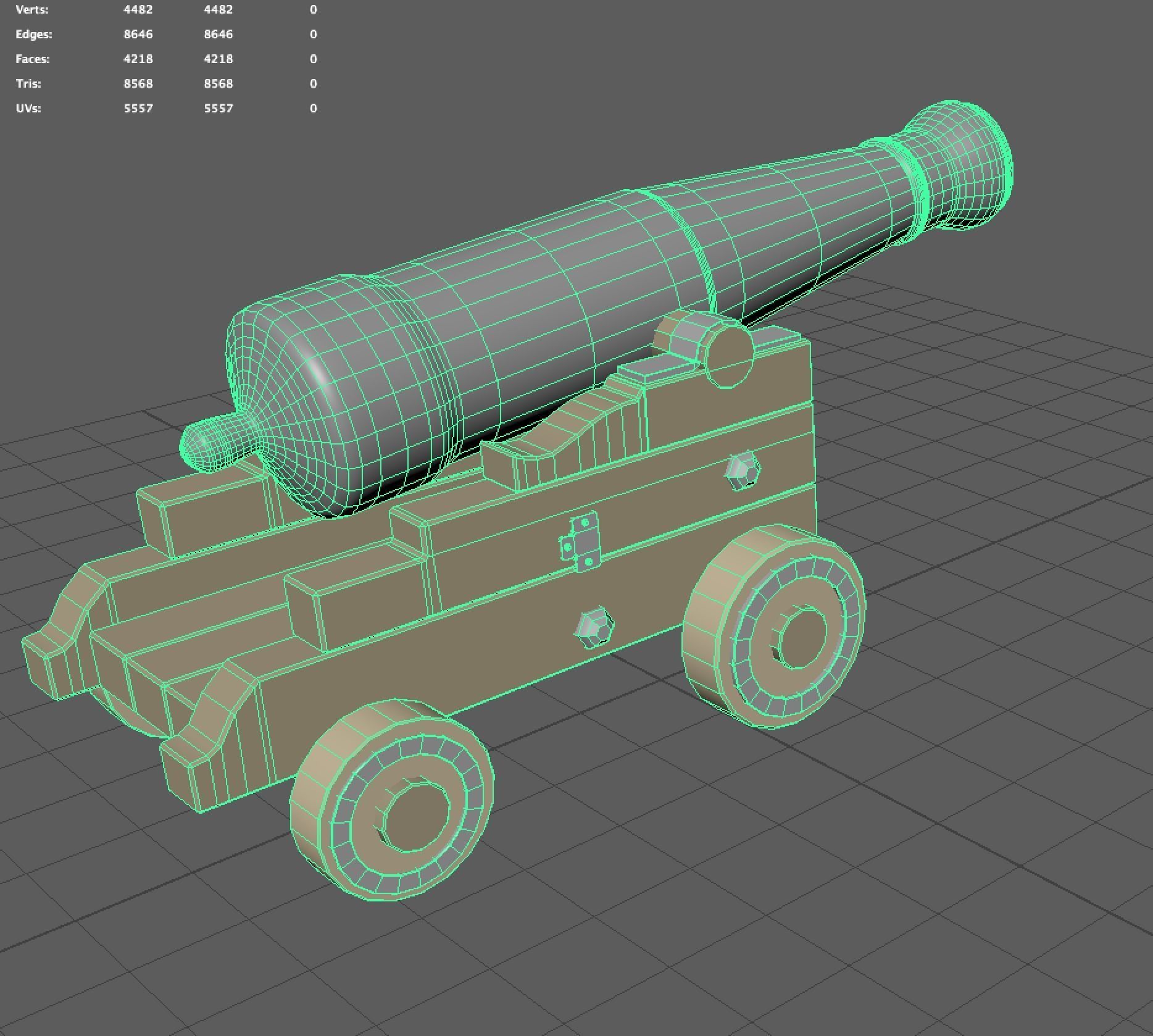 Low Poly Cannon wooden on wheels Low-poly 3D model_5