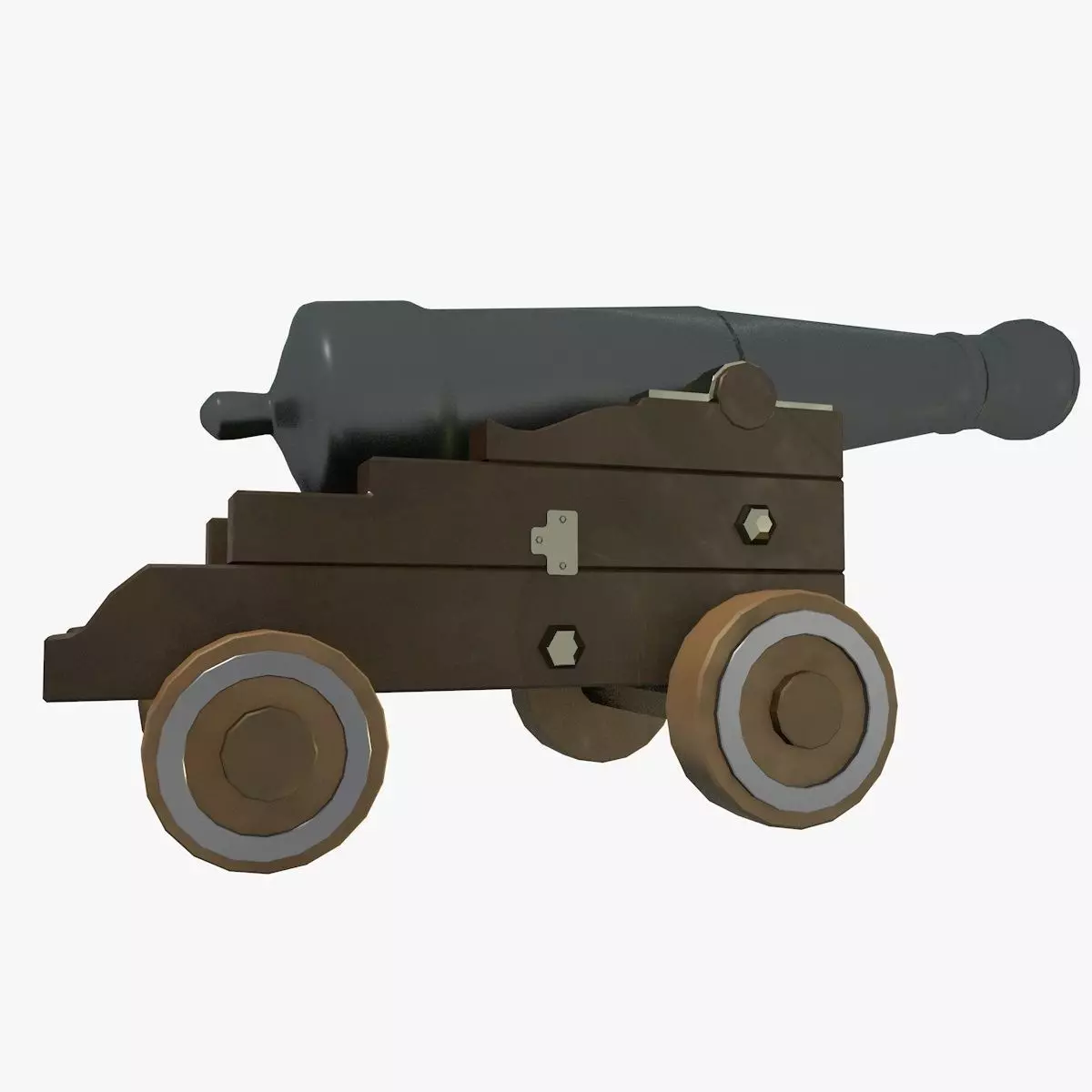 Low Poly Cannon wooden on wheels Low-poly 3D model_0