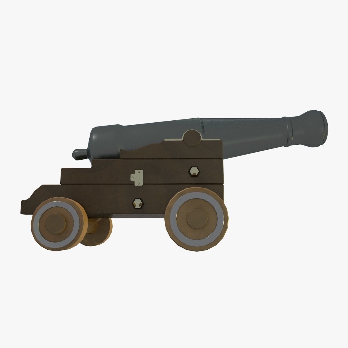 Low Poly Cannon wooden on wheels Low-poly 3D model_4