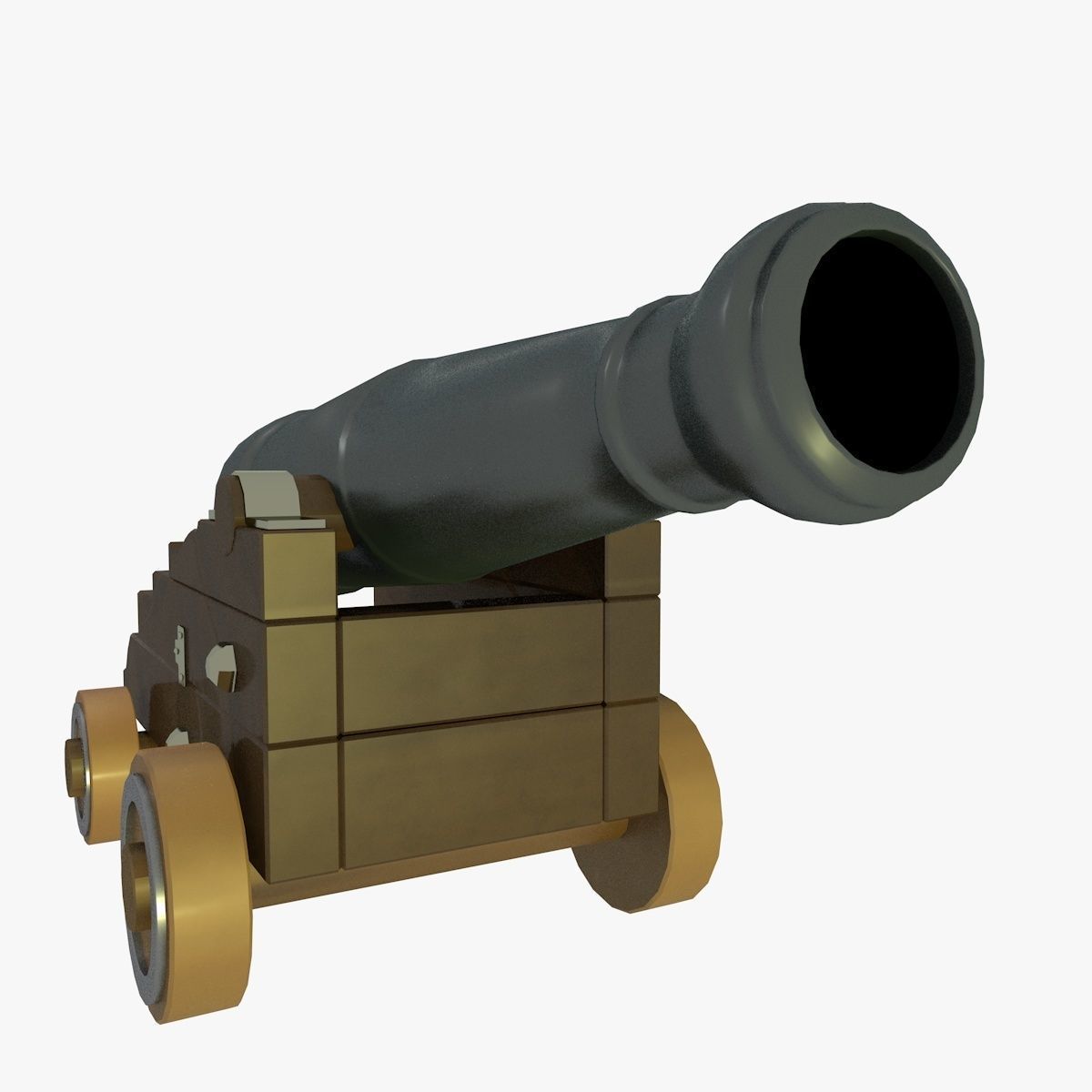 Low Poly Cannon wooden on wheels Low-poly 3D model_1